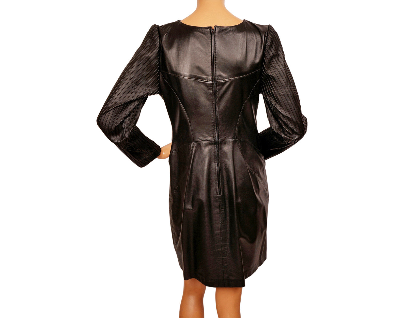 Vintage 90s Black Leather Dress by Trussardi - Made in Italy - S - Poppy's Vintage Clothing