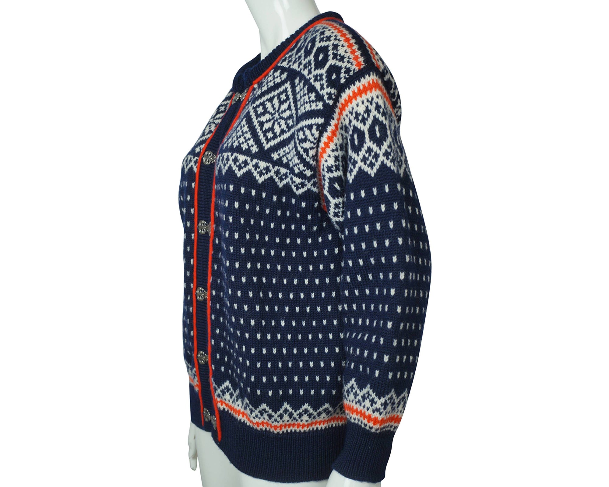 Vintage Dale of Norway Cardigan Sweater Blue Nordic Pattern Ladies Size L 44 - Poppy's Vintage Clothing