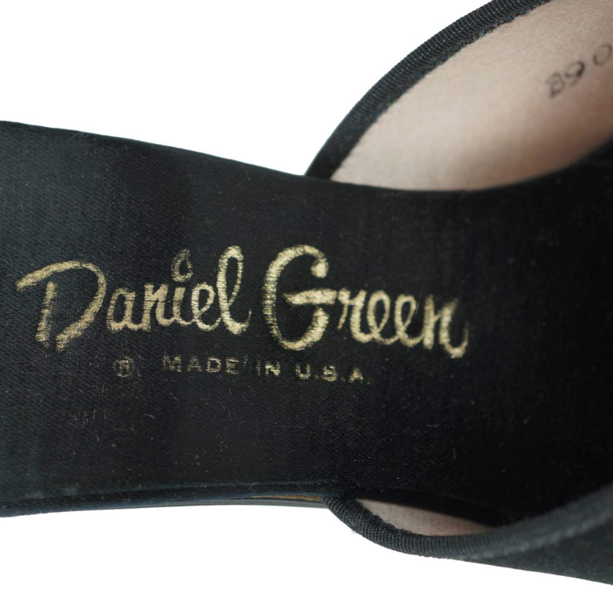 Vintage 60s Daniel Green Slippers Black Satin w Rosettes Sz 9 - Poppy's Vintage Clothing