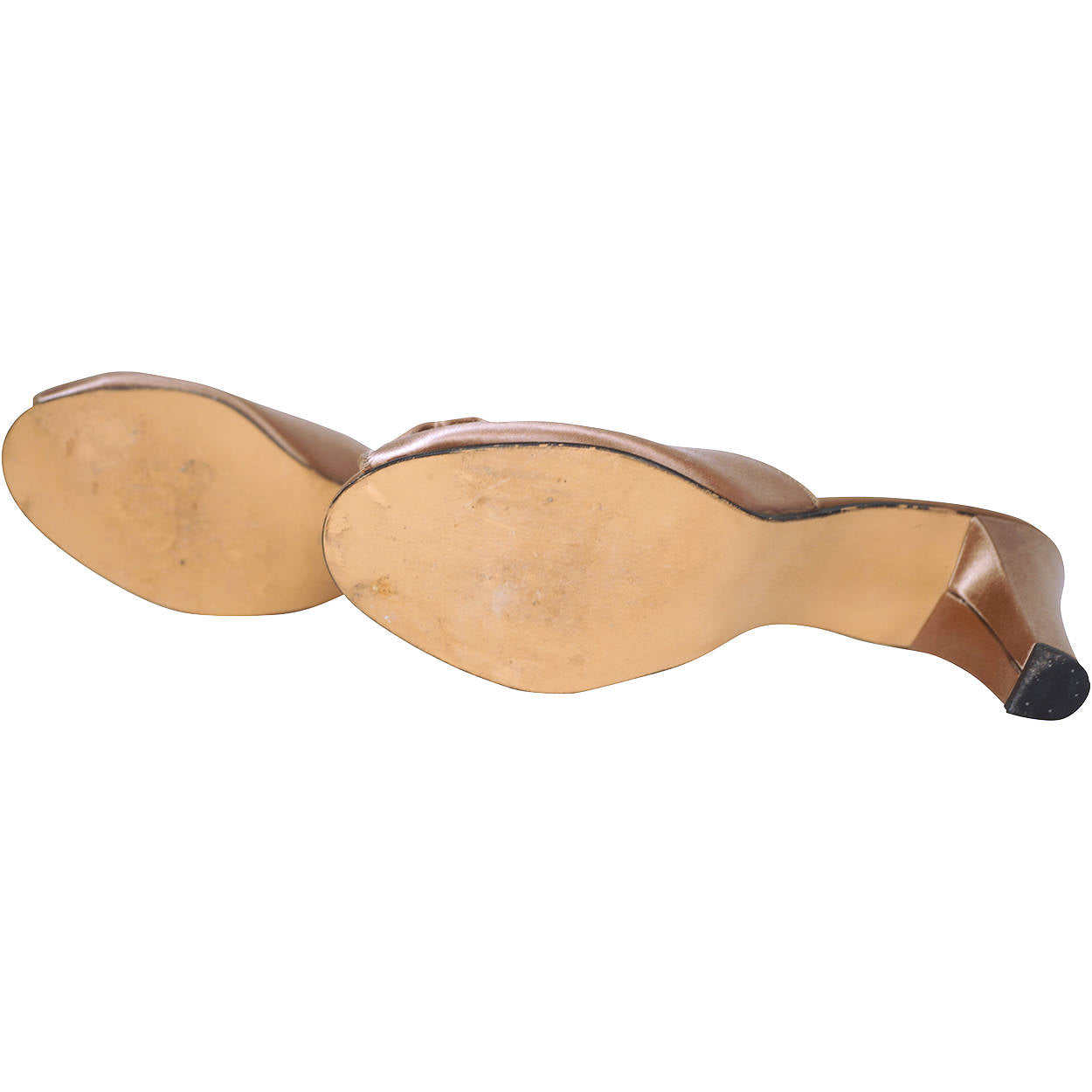 Vintage 1950s Daniel Green Boudoir Slippers Taupe Satin w Rosettes Ladies Sz 8.5 - Poppy's Vintage Clothing