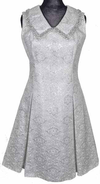 Vintage 1960s Dress White & Silver Brocade - Poppy's Vintage Clothing