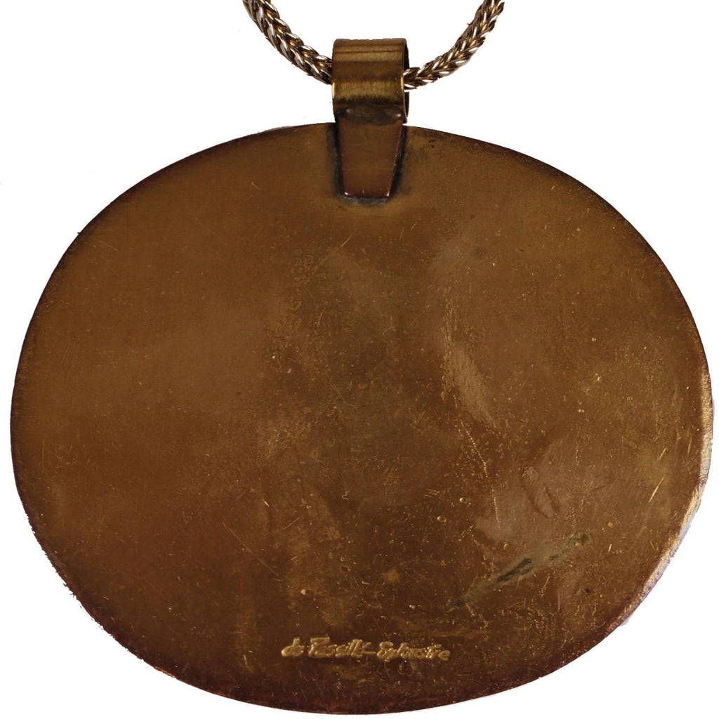 Large Modernist de Passille Sylvestre Enamel Brass Pendant Necklace Quebec - Poppy's Vintage Clothing