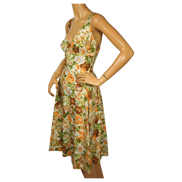 Vintage 1960s De Weese Design Cotton Sun Dress Floral Print Size S M - Poppy's Vintage Clothing