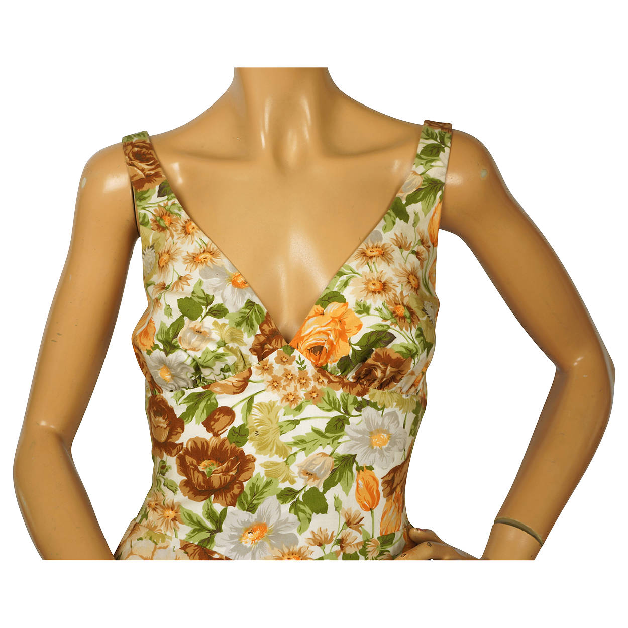 Vintage 1960s De Weese Design Cotton Sun Dress Floral Print Size S M - Poppy's Vintage Clothing