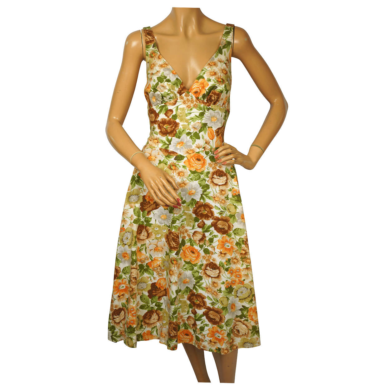 Vintage 1960s De Weese Design Cotton Sun Dress Floral Print Size S M - Poppy's Vintage Clothing