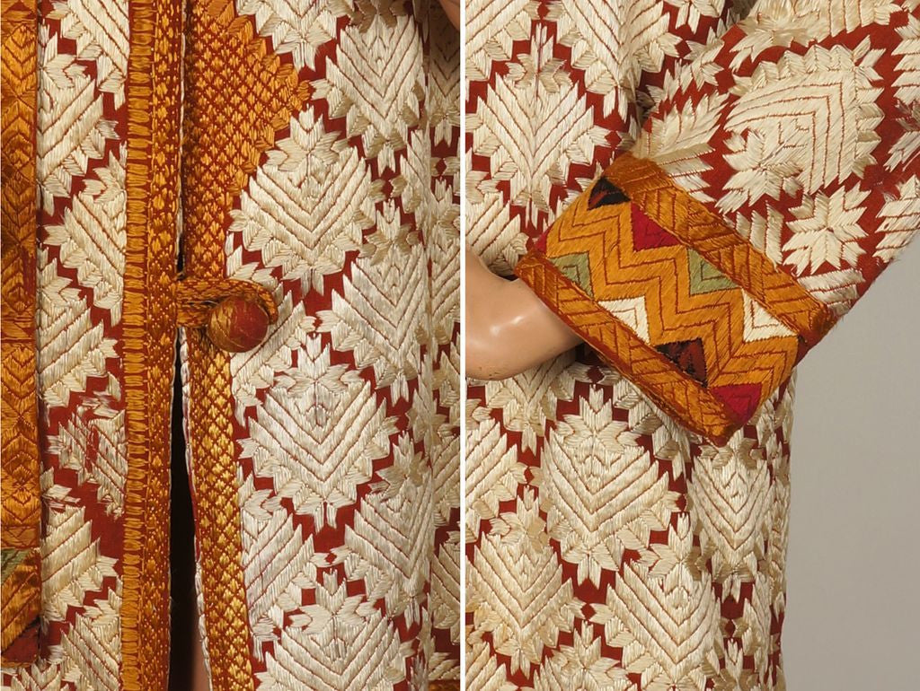 1920s Art Deco Flapper Coat in Cream and Amber Silk Embroidery - Poppy's Vintage Clothing