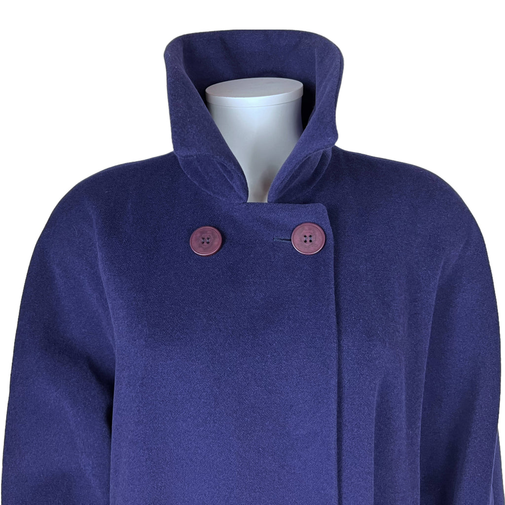 Vintage 80s Dejac Paris Coat Blue Wool French Fashion Sz 38