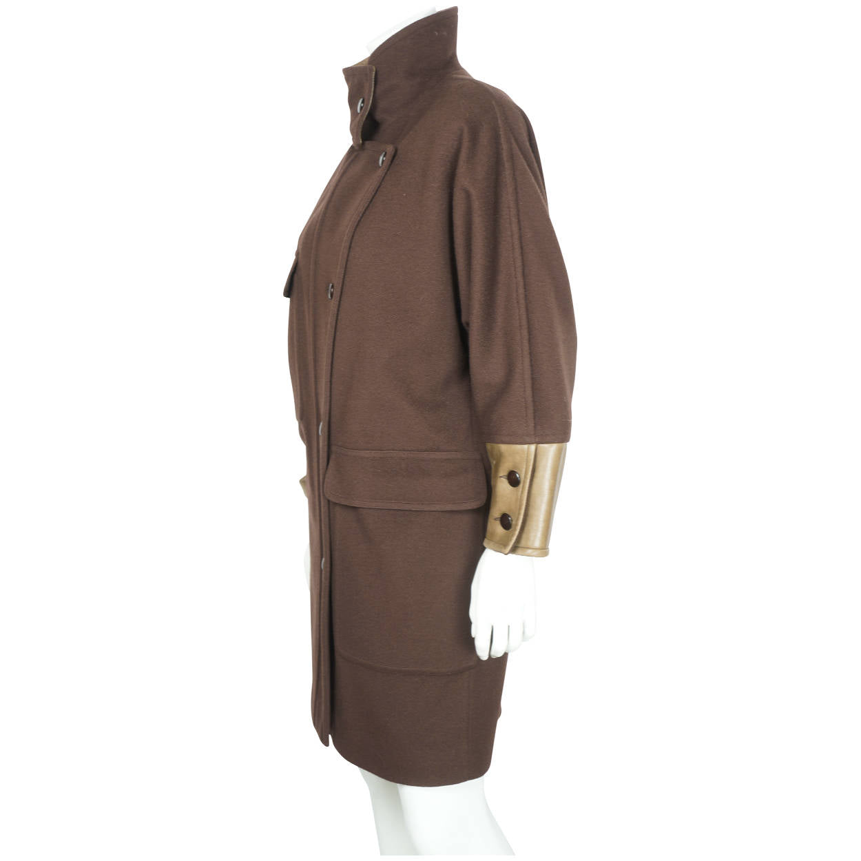 Vintage 70s Dejac Paris Brown Wool Coat w Leather Trim Sz M - Poppy's Vintage Clothing