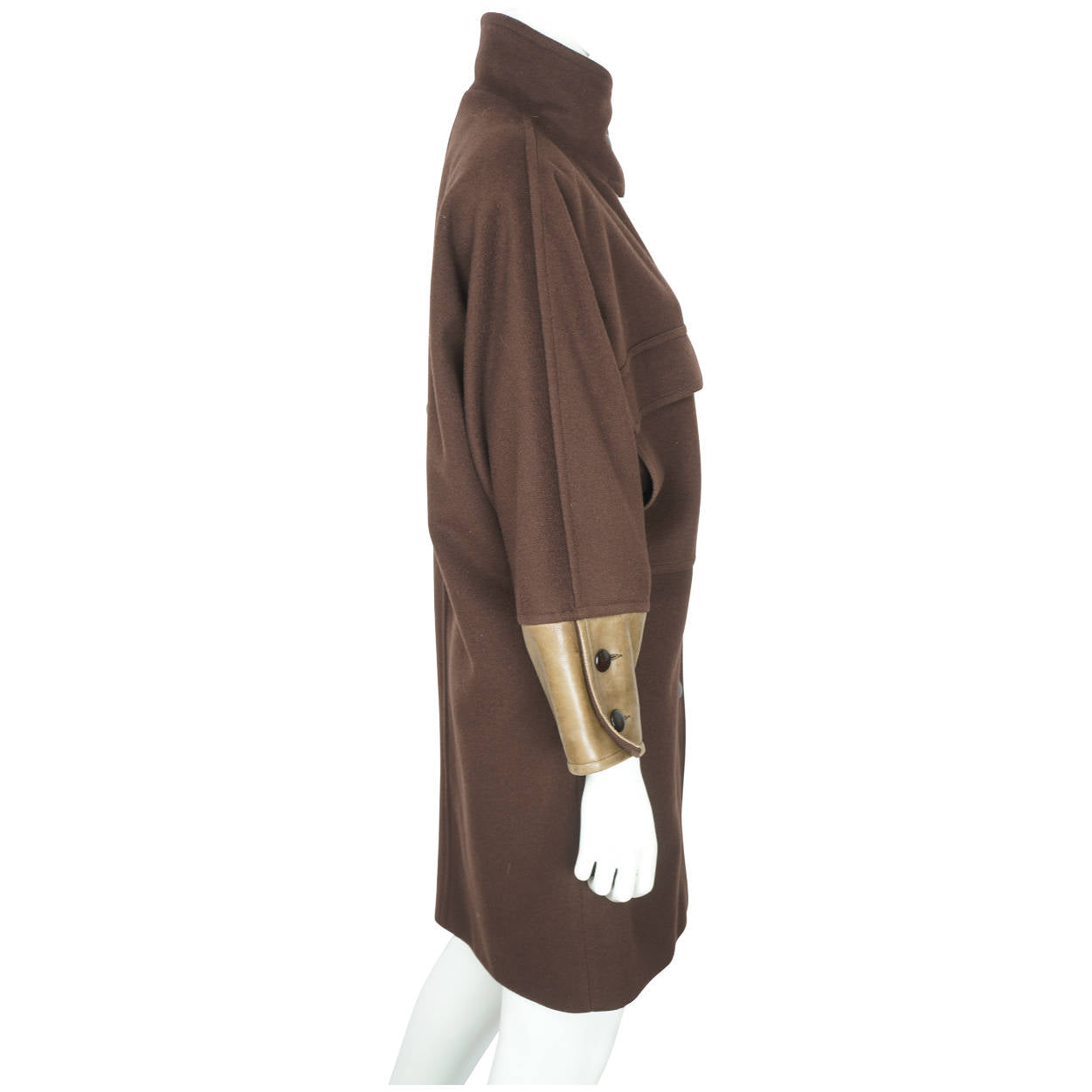 Vintage 70s Dejac Paris Brown Wool Coat w Leather Trim Sz M - Poppy's Vintage Clothing