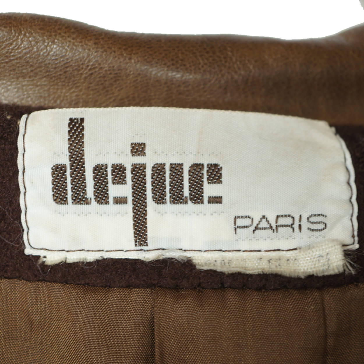 Vintage 70s Dejac Paris Brown Wool Coat w Leather Trim Sz M - Poppy's Vintage Clothing