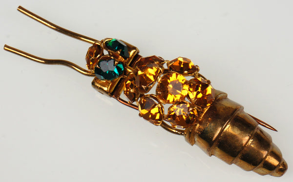 SOLD Vintage Rhinestone Wasp Clip Brooch Marked Déposé Made in France Pin - Poppy's Vintage Clothing