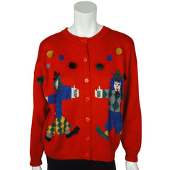 Novelty Vintage Sweater Clown Intarsia Knit Rene Derhy M - Poppy's Vintage Clothing