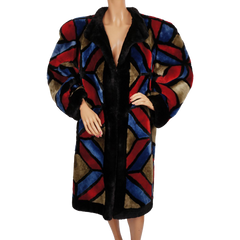 Vintage 1980s Christian Dior Shearling Fur Coat - Multicoloured Patchwork - Poppy's Vintage Clothing