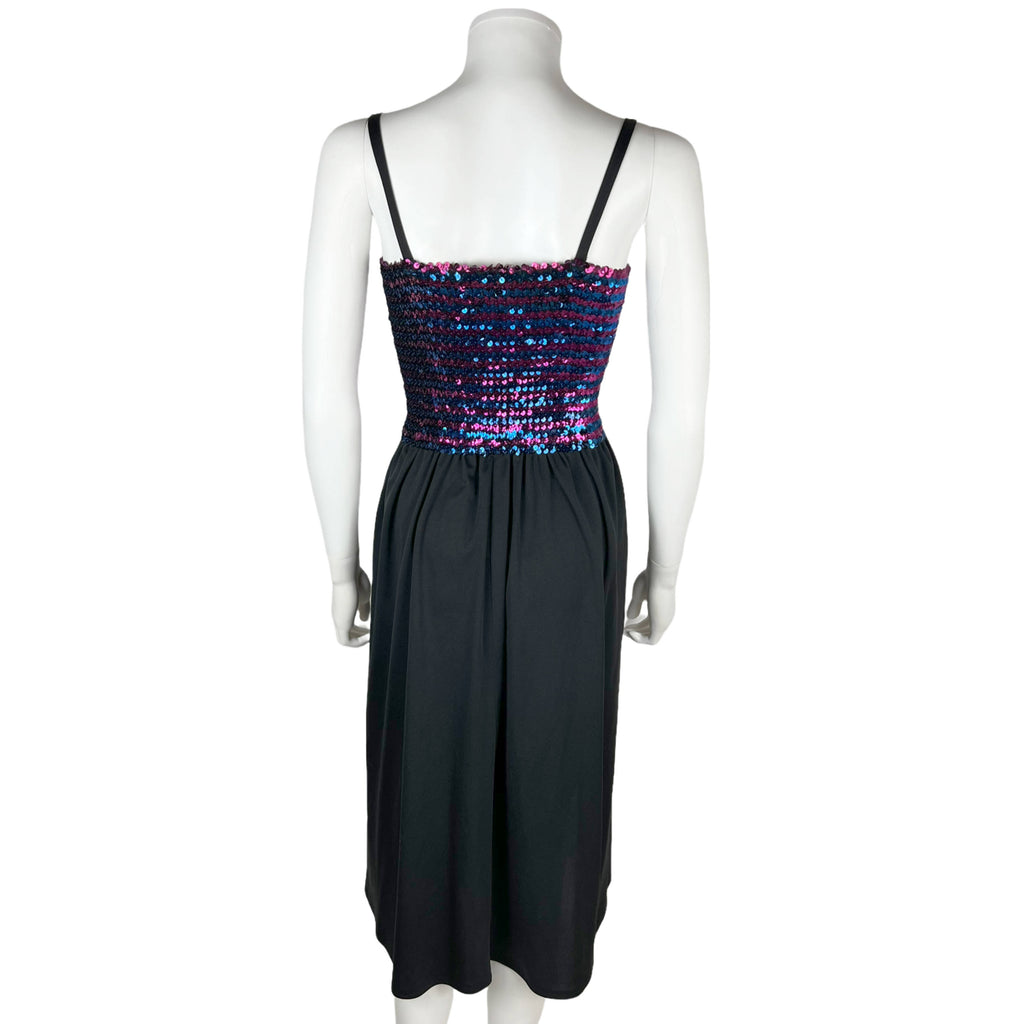 Vintage 1970s Disco Dress Sequinned Bodice Dollyday London M