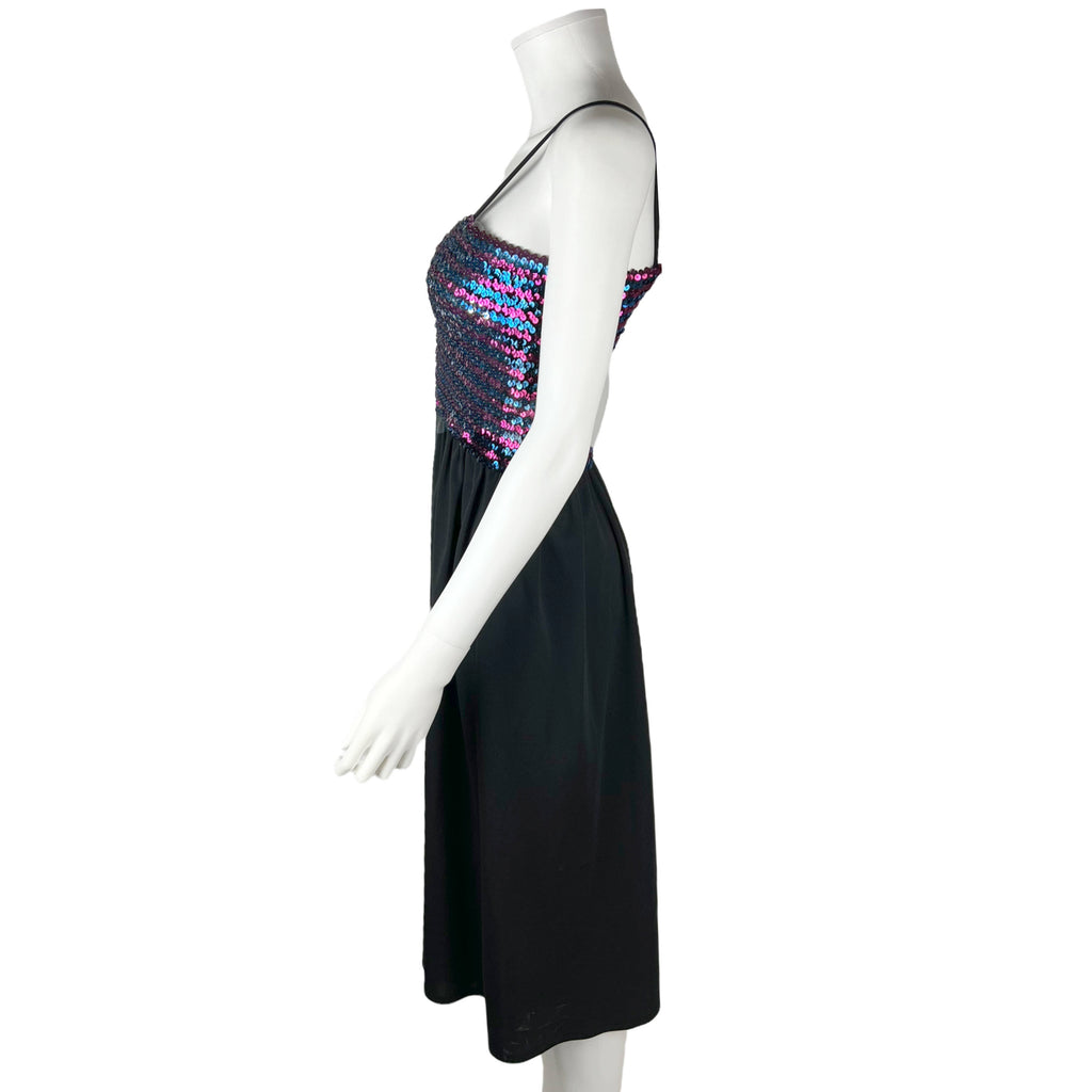Vintage 1970s Disco Dress Sequinned Bodice Dollyday London M