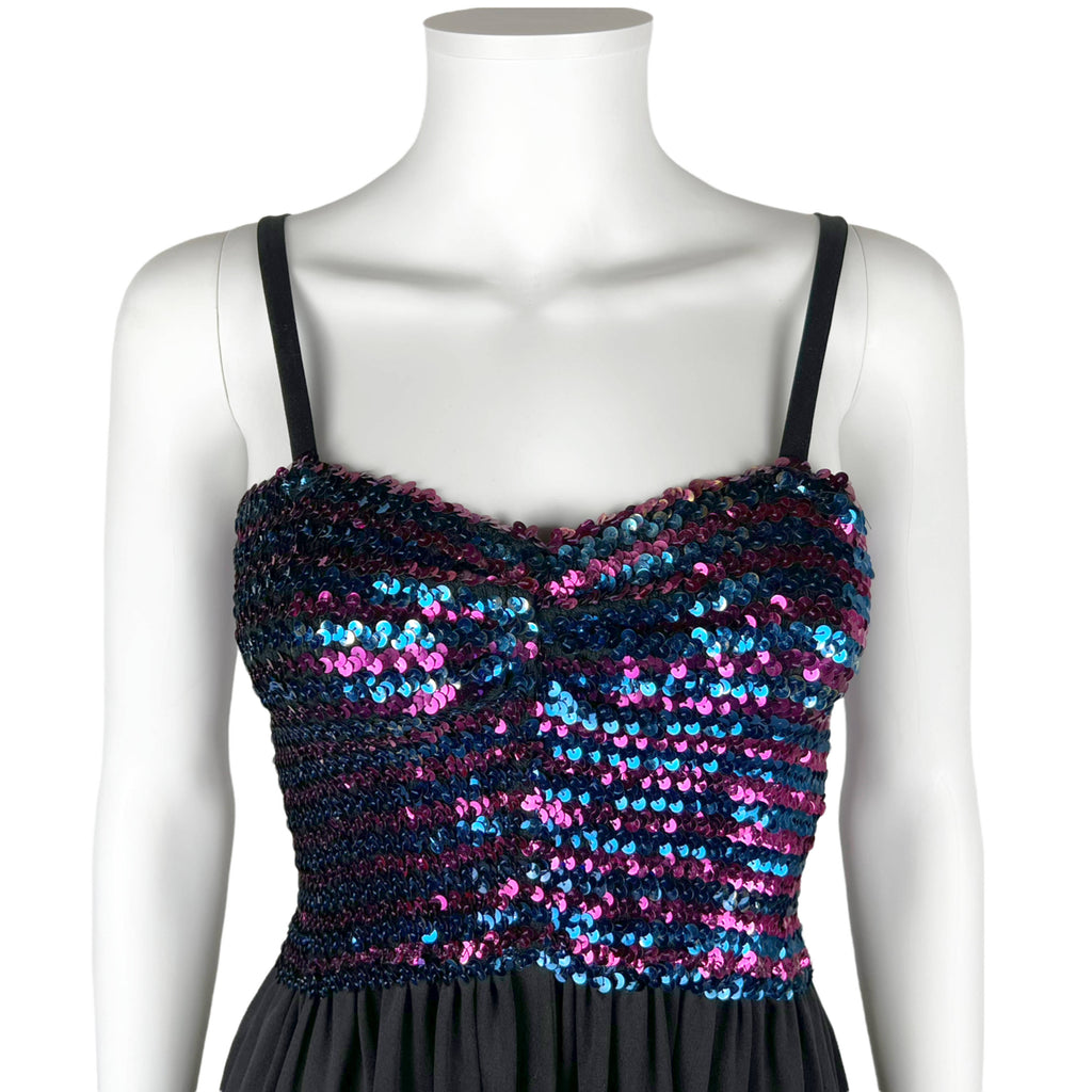 Vintage 1970s Disco Dress Sequinned Bodice Dollyday London M
