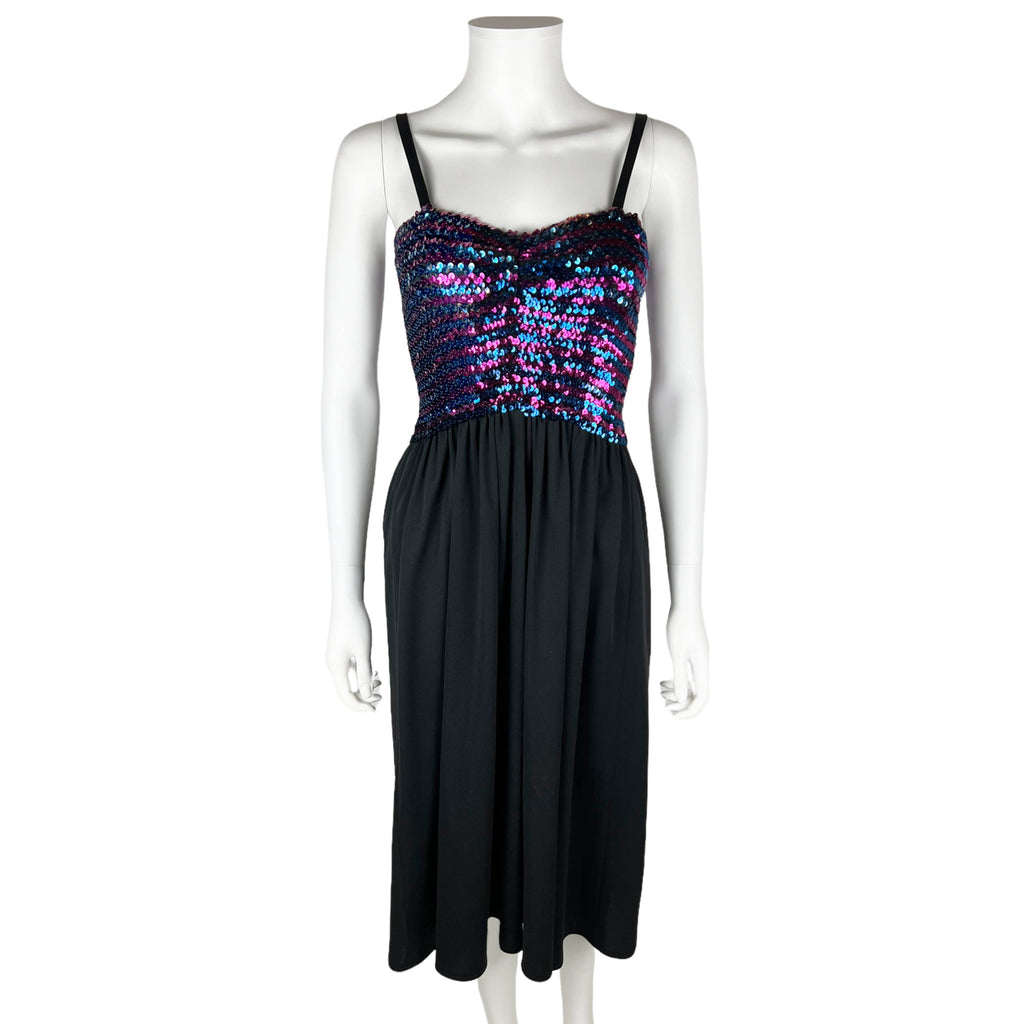 Vintage 1970s Disco Dress Sequinned Bodice Dollyday London M