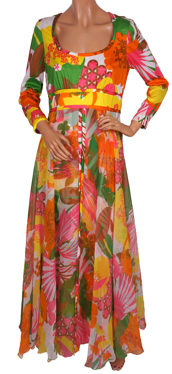 Vintage 1970s Don Luis de Espana Maxi Dress - Floral Print - Poppy's Vintage Clothing