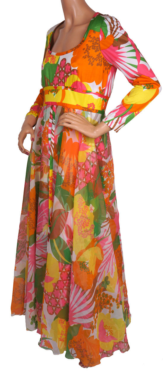 Vintage 1970s Don Luis de Espana Maxi Dress - Floral Print - Poppy's Vintage Clothing