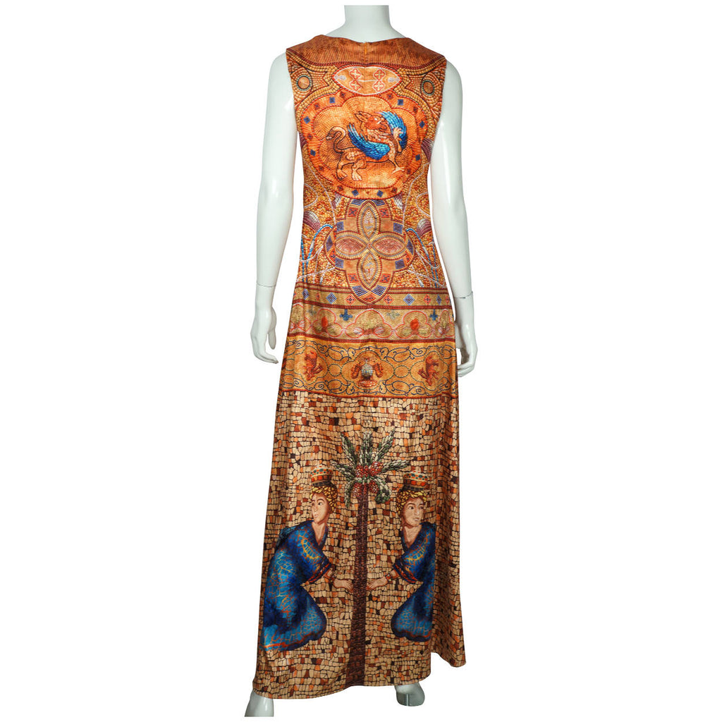 Donna Karan Silk Dress Byzantine Tile Pattern Print Sleeveless Full Length Sz M - Poppy's Vintage Clothing