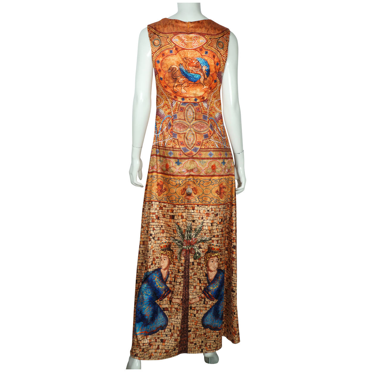 Donna Karan Silk Dress Byzantine Tile Pattern Print Sleeveless Full Length Sz M - Poppy's Vintage Clothing