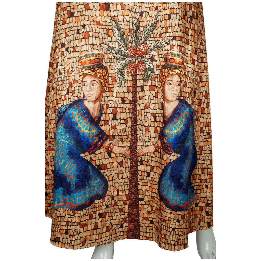 Donna Karan Silk Dress Byzantine Tile Pattern Print Sleeveless Full Length Sz M - Poppy's Vintage Clothing