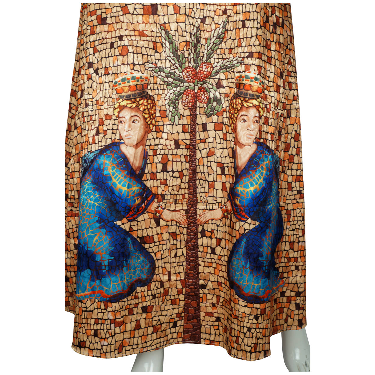 Donna Karan Silk Dress Byzantine Tile Pattern Print Sleeveless Full Length Sz M - Poppy's Vintage Clothing