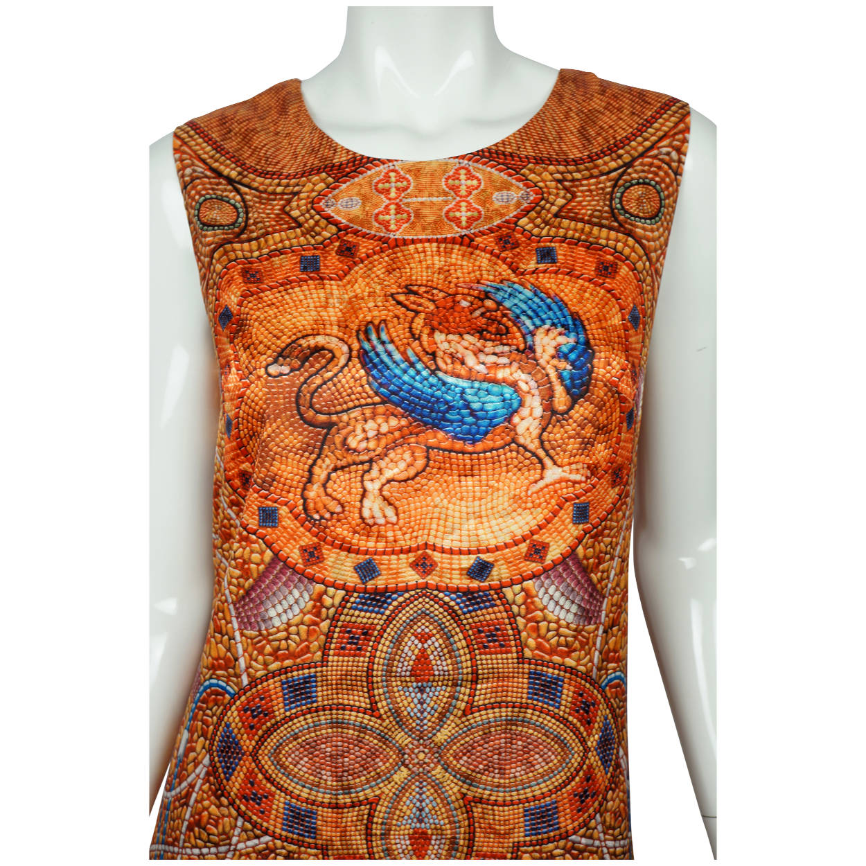 Donna Karan Silk Dress Byzantine Tile Pattern Print Sleeveless Full Length Sz M - Poppy's Vintage Clothing
