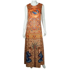 Donna Karan Silk Dress Byzantine Tile Pattern Print Sleeveless Full Length Sz M - Poppy's Vintage Clothing
