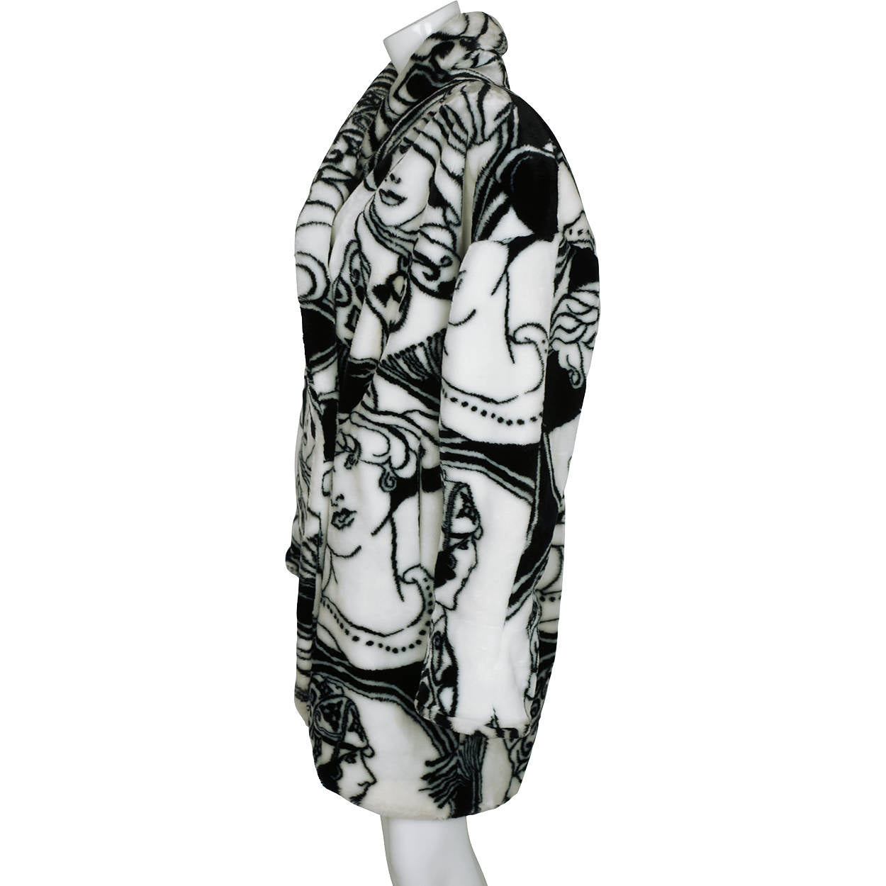 Vintage 1980s Donnybrook Faces Faux Fur Coat Flapper Girls Acrylic Pile Novelty Print - Poppy's Vintage Clothing