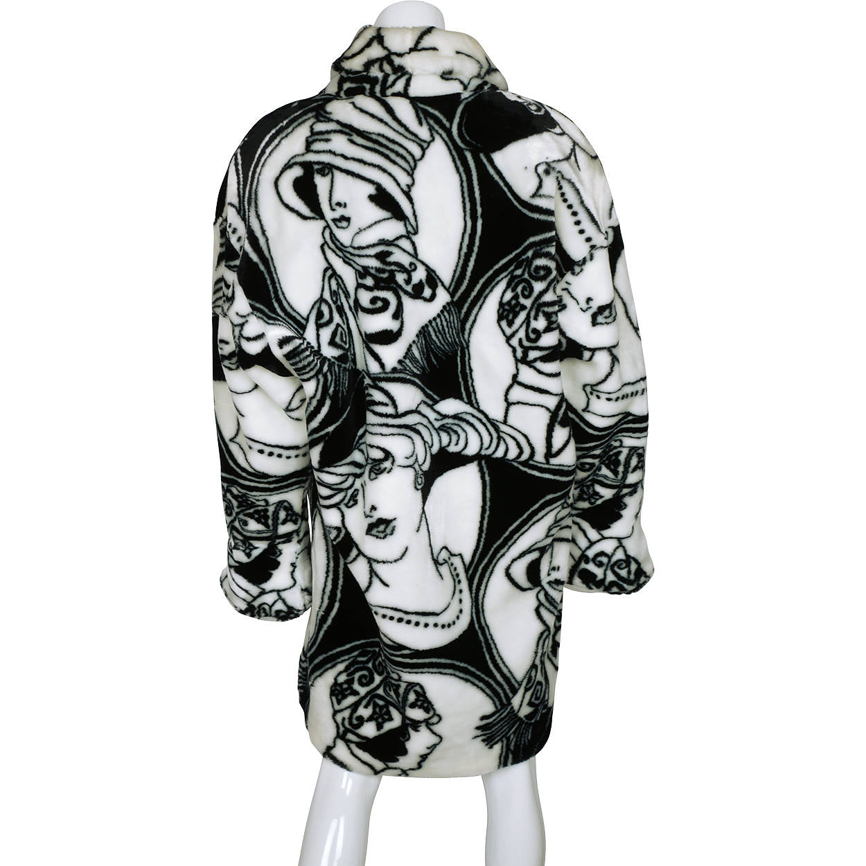 Vintage 1980s Donnybrook Faces Faux Fur Coat Flapper Girls Acrylic Pile Novelty Print - Poppy's Vintage Clothing