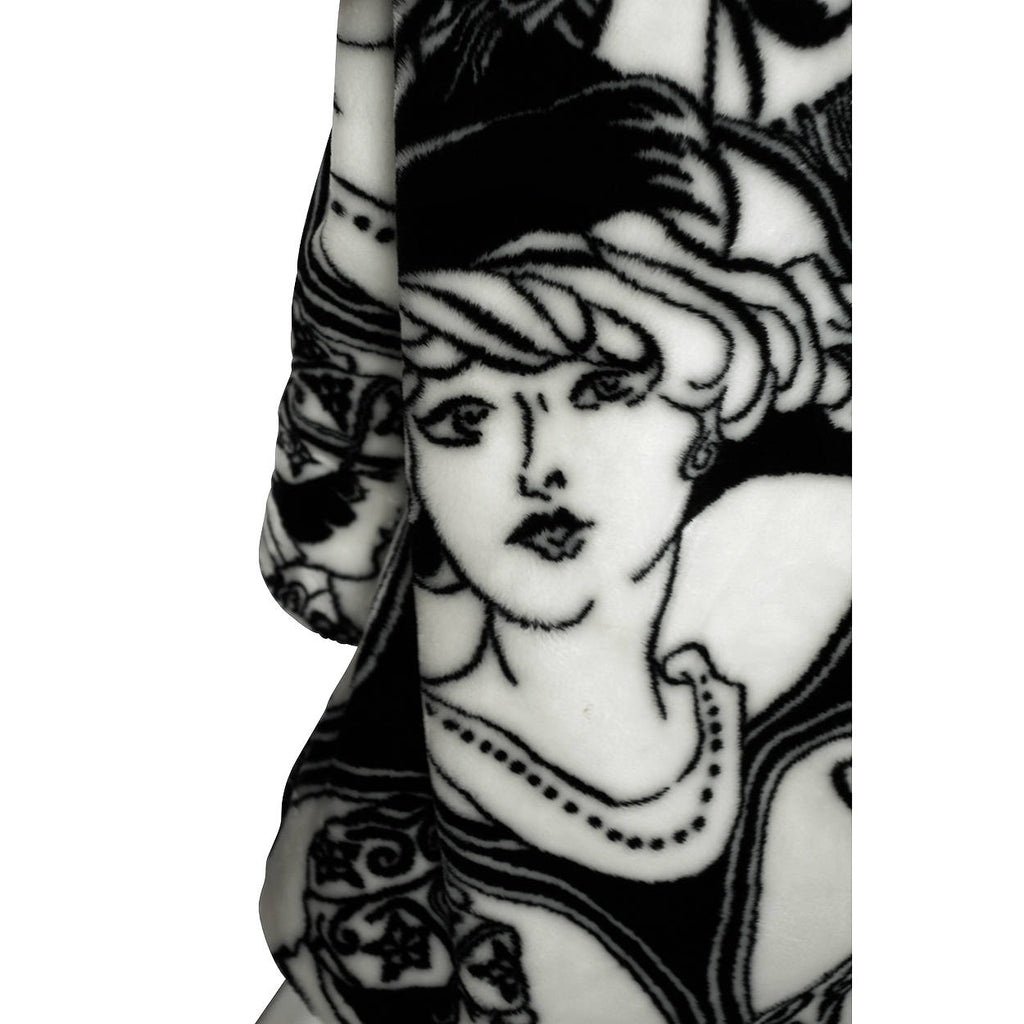 Vintage 1980s Donnybrook Faces Faux Fur Coat Flapper Girls Acrylic Pile Novelty Print - Poppy's Vintage Clothing