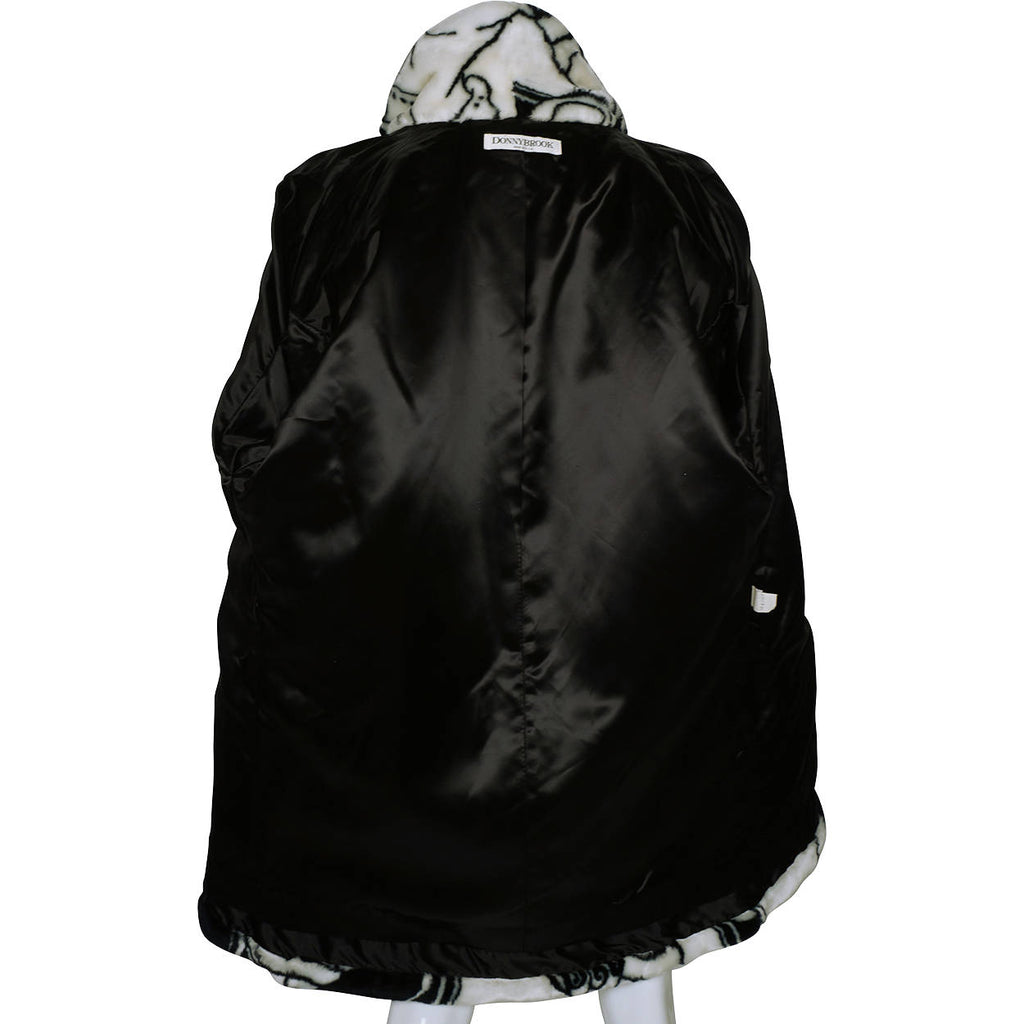 Vintage 1980s Donnybrook Faces Faux Fur Coat Flapper Girls Acrylic Pile Novelty Print - Poppy's Vintage Clothing