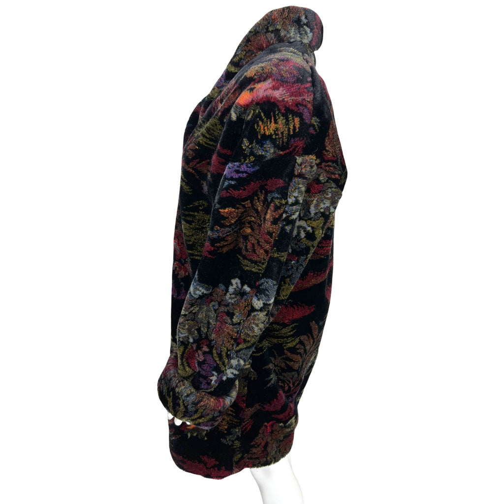 Vintage 1980s Donnybrook Faux Fur Coat Tapestry Print Sz S M