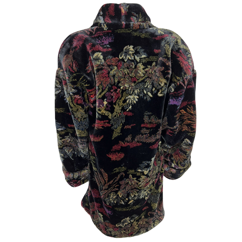 Vintage 1980s Donnybrook Faux Fur Coat Tapestry Print Sz S M