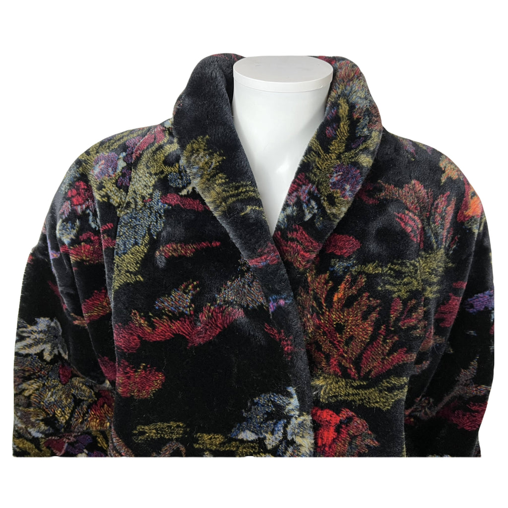 Vintage 1980s Donnybrook Faux Fur Coat Tapestry Print Sz S M