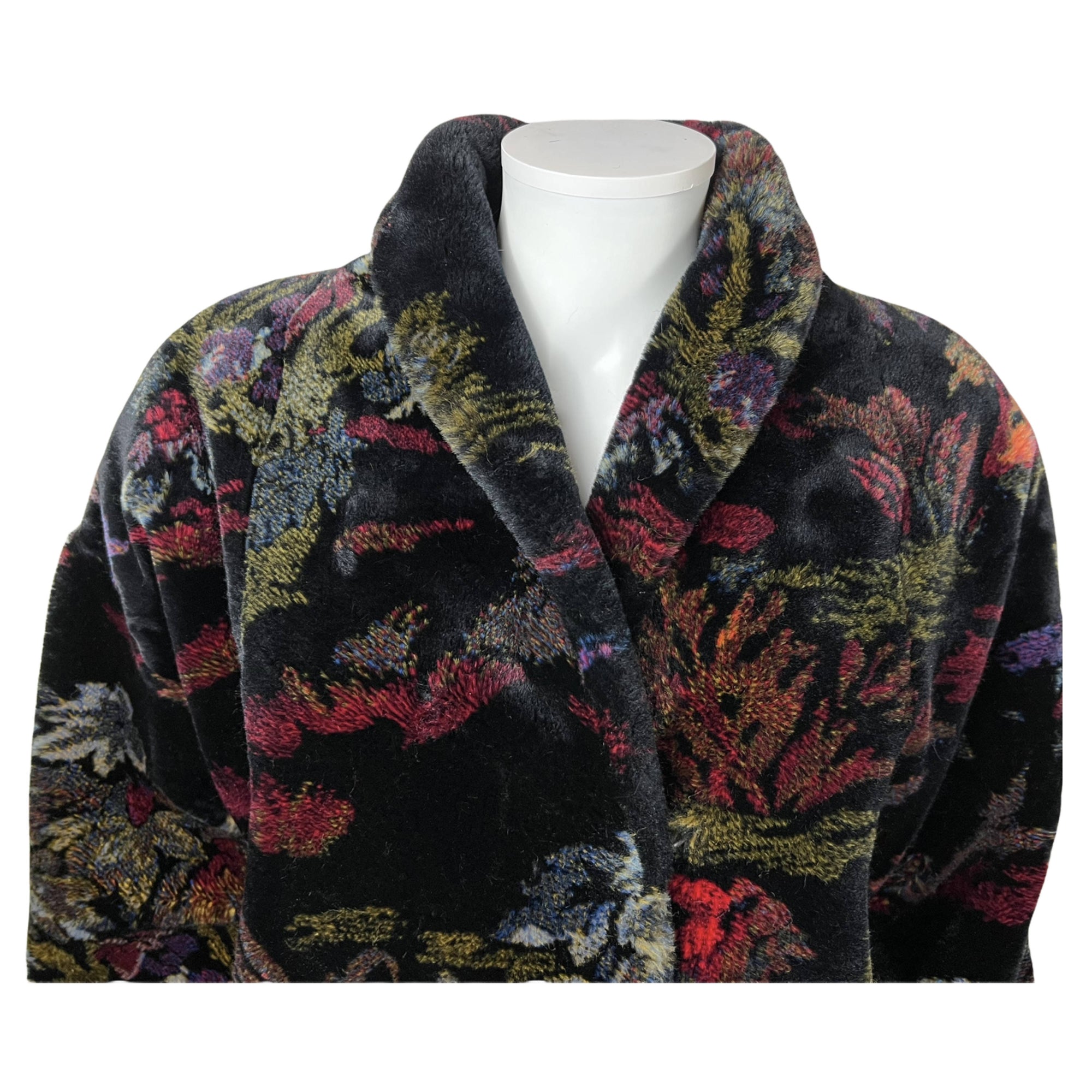 Vintage 1980s Donnybrook Faux Fur Coat Tapestry Print Sz S M