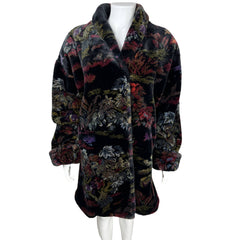 Vintage 1980s Donnybrook Faux Fur Coat Tapestry Print Sz S M