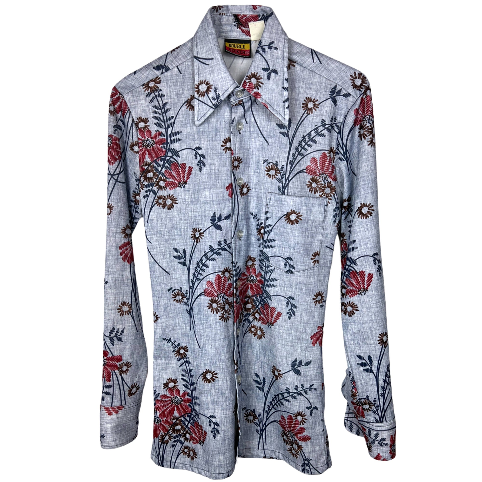 Vintage 1970s Disco Shirt Polyester Floral Pattern Size S