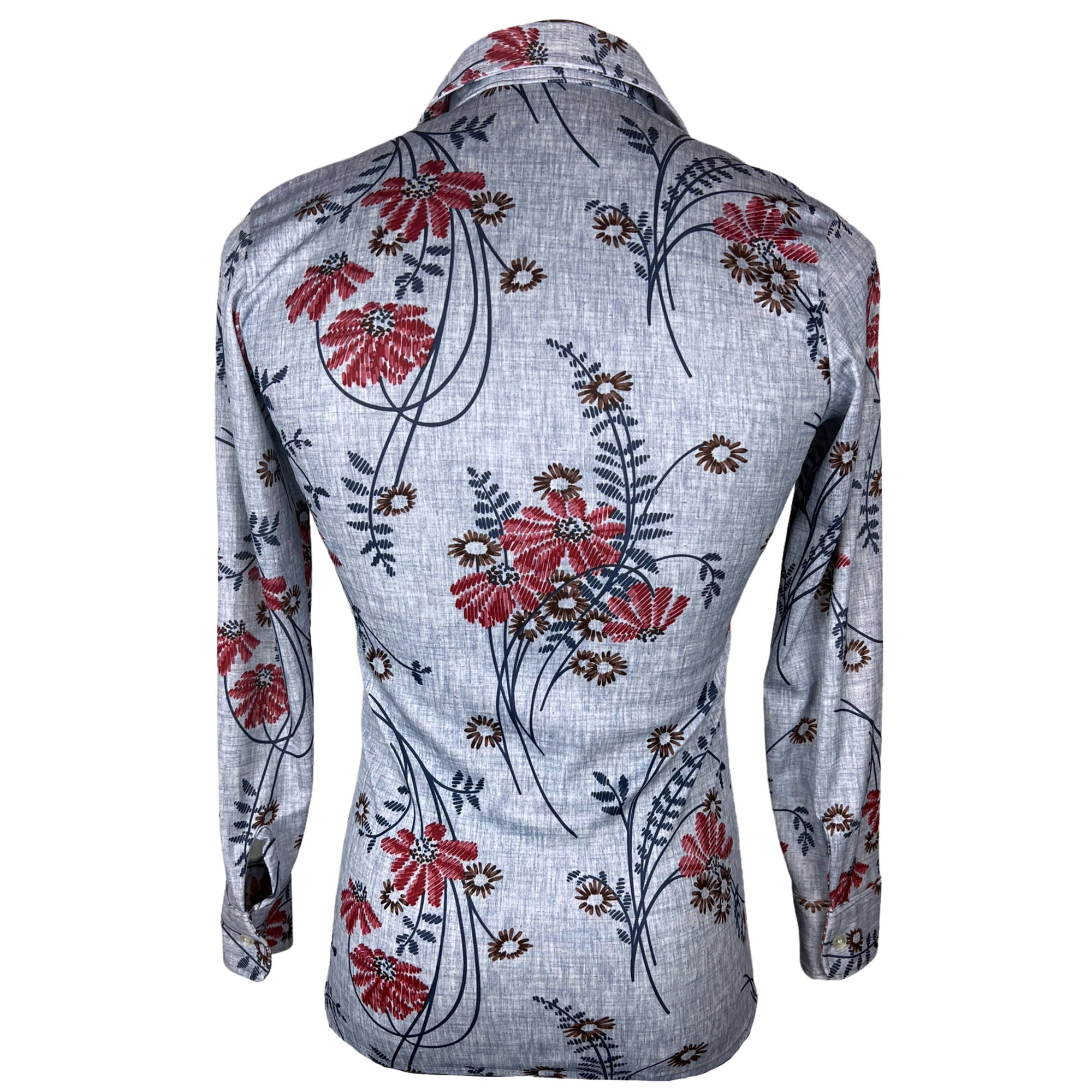 Vintage 1970s Disco Shirt Polyester Floral Pattern Size S