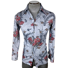 Vintage 1970s Disco Shirt Polyester Floral Pattern Size S