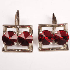 Vintage 1960s Double Red Rhinestone Cufflinks Silver Tone Setting - Poppy's Vintage Clothing