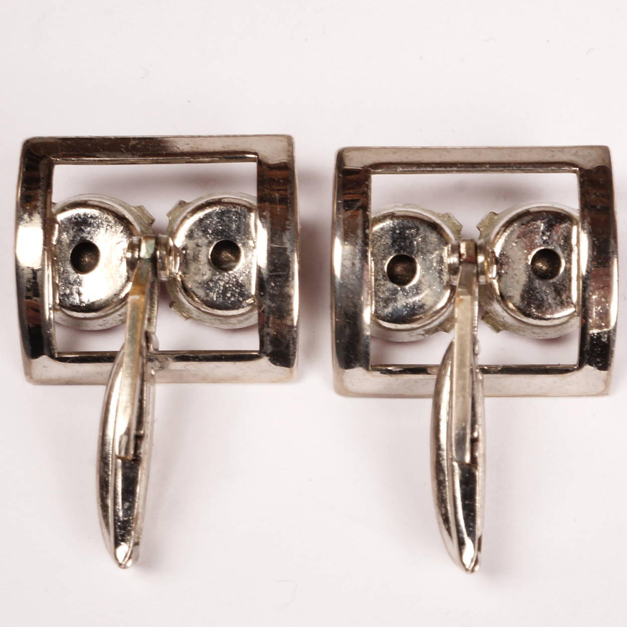 Vintage 1960s Double Red Rhinestone Cufflinks Silver Tone Setting - Poppy's Vintage Clothing