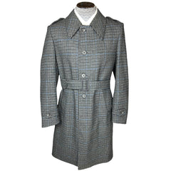 Vintage 1970s Dunn & Co Overcoat Houndstooth Tweed Coat Sz M
