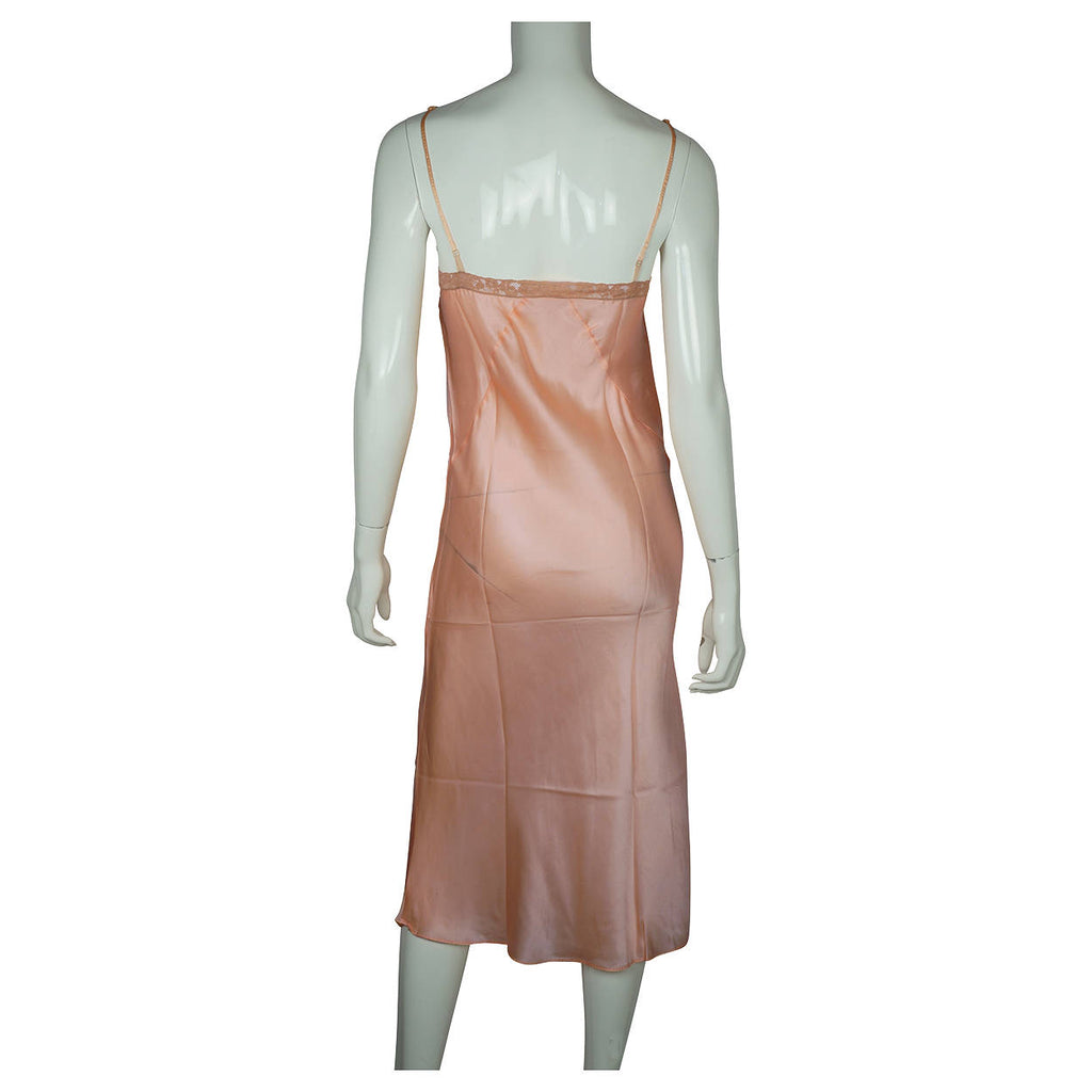 Vintage 1930s Slip Ladies Pink Silk Lingerie with Ecru Lace Trim Size 34 - Poppy's Vintage Clothing
