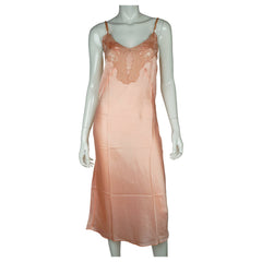Vintage 1930s Slip Ladies Pink Silk Lingerie with Ecru Lace Trim Size 34 - Poppy's Vintage Clothing