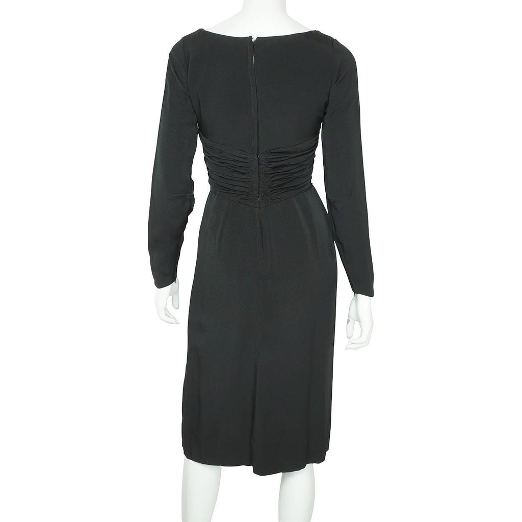 Vintage 1950s Black Silk Cocktail Party Dress Dupuis Freres Montreal Size S / M - Poppy's Vintage Clothing