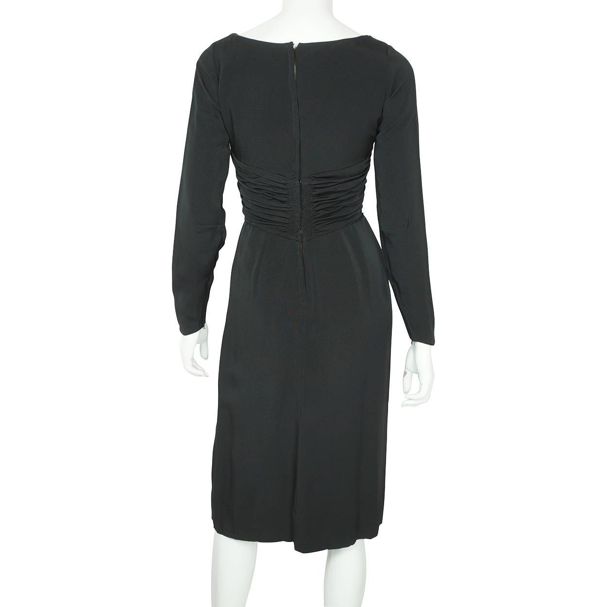 Vintage 1950s Black Silk Cocktail Party Dress Dupuis Freres Montreal Size S / M - Poppy's Vintage Clothing