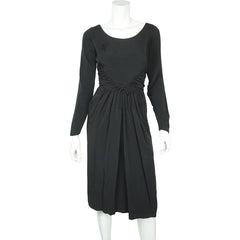 Vintage 1950s Black Silk Cocktail Party Dress Dupuis Freres Montreal Size S / M - Poppy's Vintage Clothing