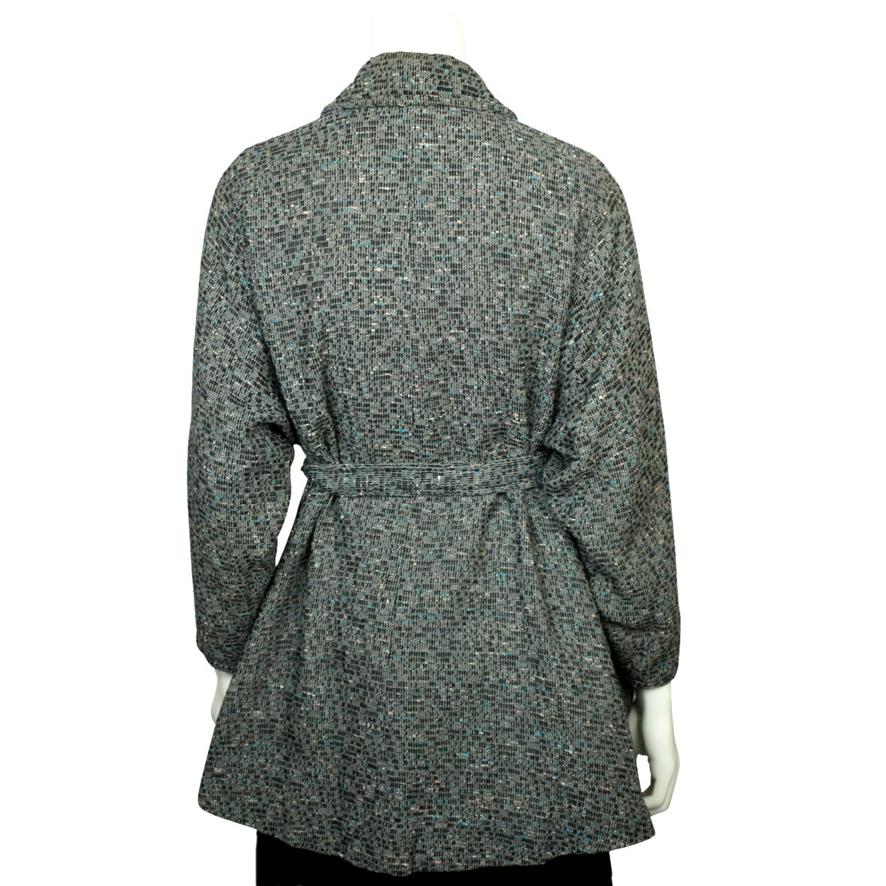 Vintage 1950s Swing Jacket Flecked Grey with Belt Size L - Poppy's Vintage Clothing